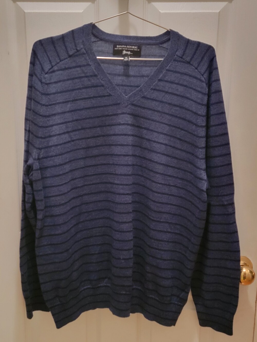 Banana Republic Mens Blue Striped Italian Merino Wool Sweater By Baruffa - Sz XL